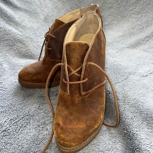 Enzo, leather lace boot wedge.